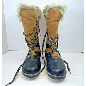 Rugged Outback Black & Tan Water Snow Boot Fur, Fleece Lined Sz 8
